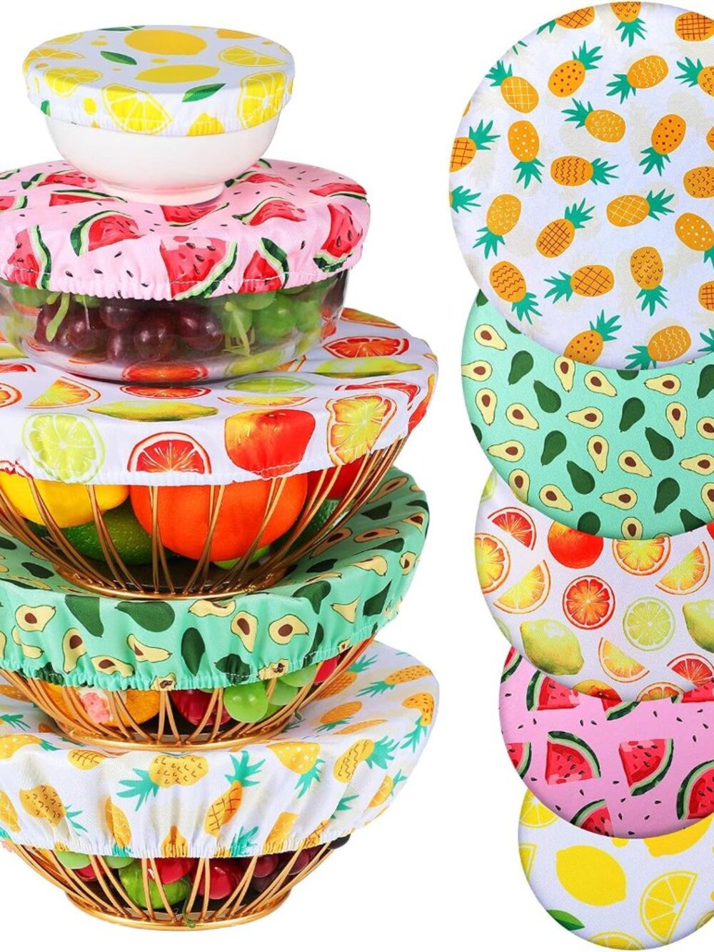 10 Pcs Reusable Bowl Covers in 5 Size, Bright Summer Style